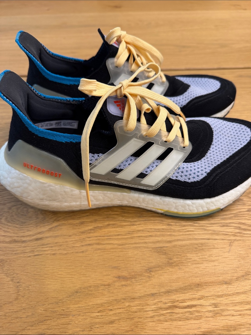 adidas Black & White Ultraboost Sneakers with Yellow Laces